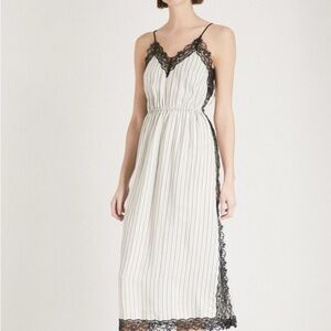 Striped Slip Dress with Black Lace Trim